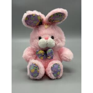 Vintage Cuddle Wit Plush Pink Bunny Rabbit Jelly Bean Print Bow Tie 12”